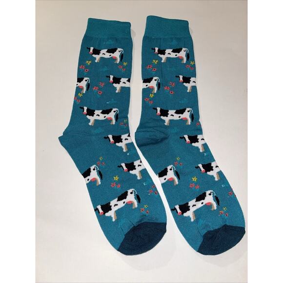 Cow Teal Socks Brand New! one size fits US size 6-10 UNISEX/Men/Women - Picture 1 of 3